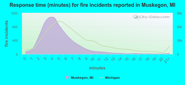 Response time (minutes) for fire incidents reported in Muskegon, MI