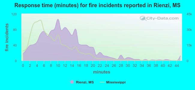 Response time (minutes) for fire incidents reported in Rienzi, MS