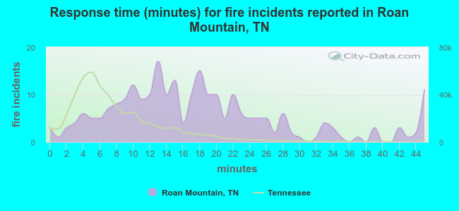 Response time (minutes) for fire incidents reported in Roan Mountain, TN