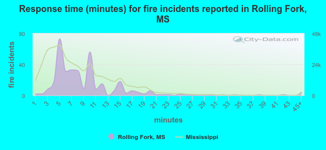 Response time (minutes) for fire incidents reported in Rolling Fork, MS
