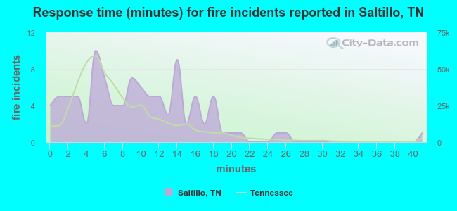 Response time (minutes) for fire incidents reported in Saltillo, TN