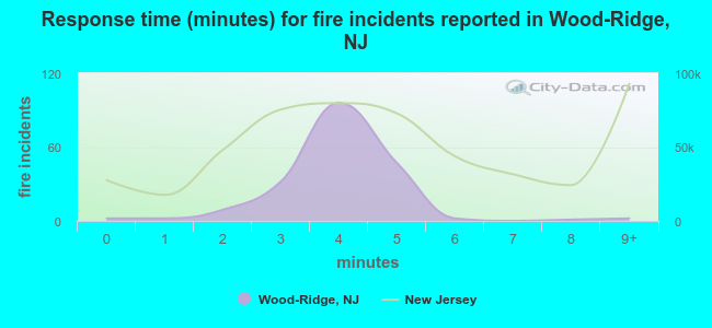 Response time (minutes) for fire incidents reported in Wood-Ridge, NJ