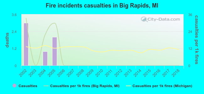 Fire incidents casualties in Big Rapids, MI
