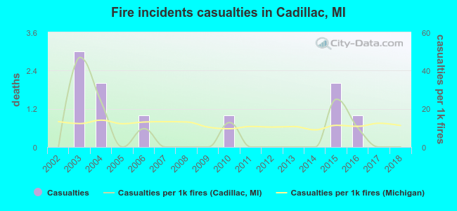 Fire incidents casualties in Cadillac, MI