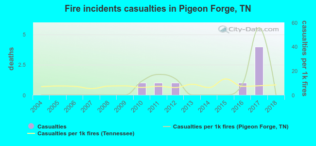 Fire incidents casualties in Pigeon Forge, TN