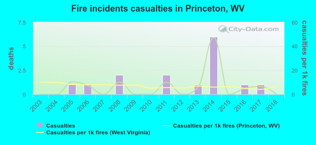 Fire incidents casualties in Princeton, WV