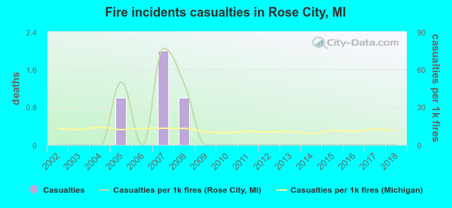 Fire incidents casualties in Rose City, MI