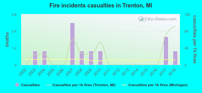 Fire incidents casualties in Trenton, MI