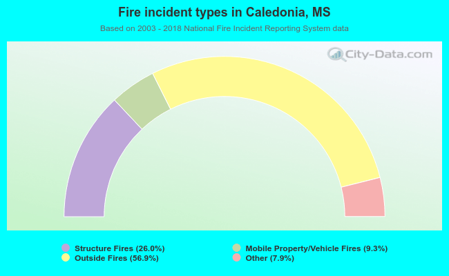 Fire incident types in Caledonia, MS