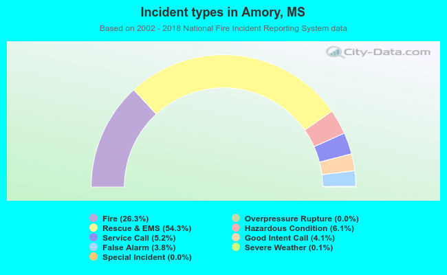 Incident types in Amory, MS