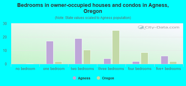 Bedrooms in owner-occupied houses and condos in Agness, Oregon