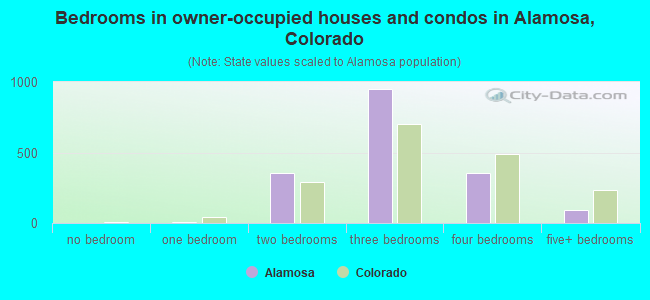 Bedrooms in owner-occupied houses and condos in Alamosa, Colorado