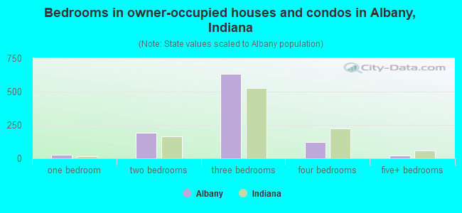 Bedrooms in owner-occupied houses and condos in Albany, Indiana