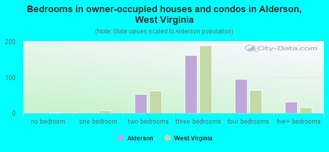 Bedrooms in owner-occupied houses and condos in Alderson, West Virginia