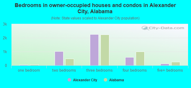 Bedrooms in owner-occupied houses and condos in Alexander City, Alabama