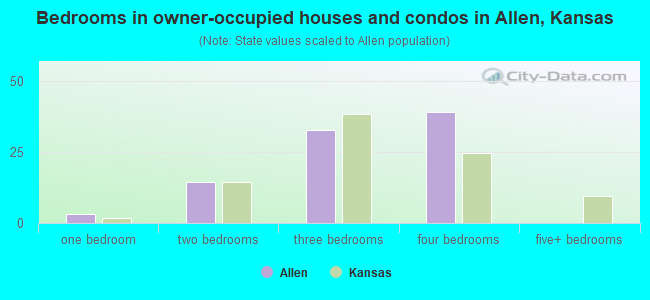Bedrooms in owner-occupied houses and condos in Allen, Kansas