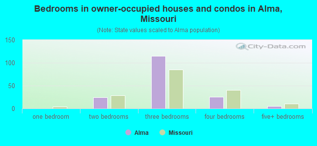 Bedrooms in owner-occupied houses and condos in Alma, Missouri