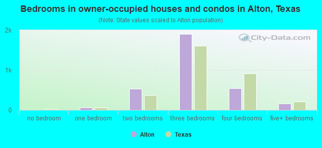 Bedrooms in owner-occupied houses and condos in Alton, Texas