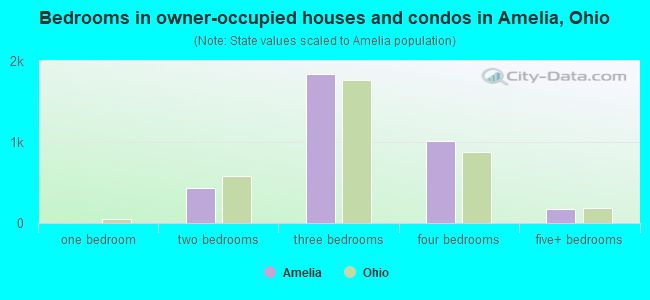 Bedrooms in owner-occupied houses and condos in Amelia, Ohio