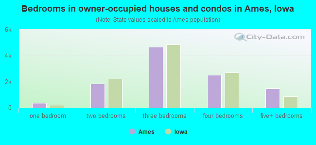 Bedrooms in owner-occupied houses and condos in Ames, Iowa