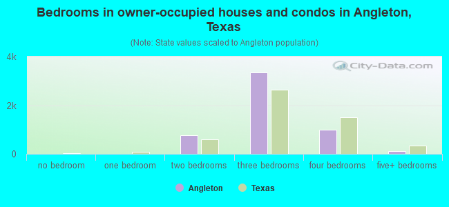 Bedrooms in owner-occupied houses and condos in Angleton, Texas