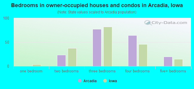 Bedrooms in owner-occupied houses and condos in Arcadia, Iowa