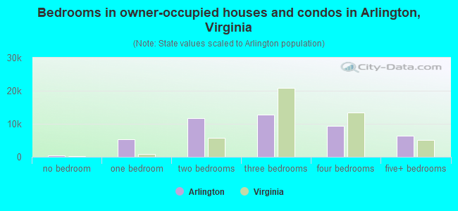 Bedrooms in owner-occupied houses and condos in Arlington, Virginia