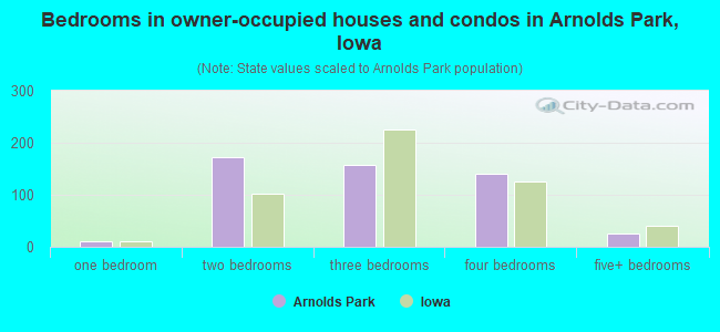 Bedrooms in owner-occupied houses and condos in Arnolds Park, Iowa