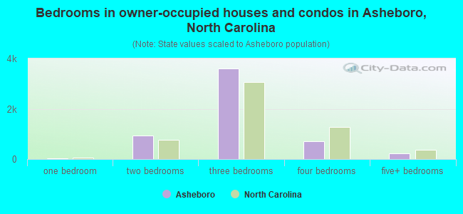 Bedrooms in owner-occupied houses and condos in Asheboro, North Carolina
