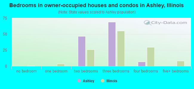 Bedrooms in owner-occupied houses and condos in Ashley, Illinois