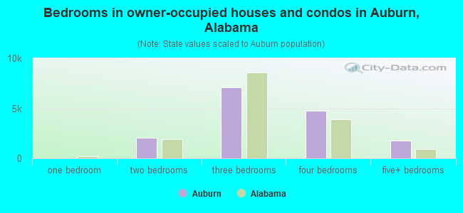 Bedrooms in owner-occupied houses and condos in Auburn, Alabama