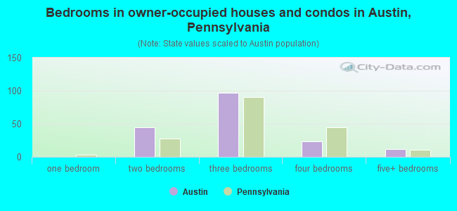 Bedrooms in owner-occupied houses and condos in Austin, Pennsylvania