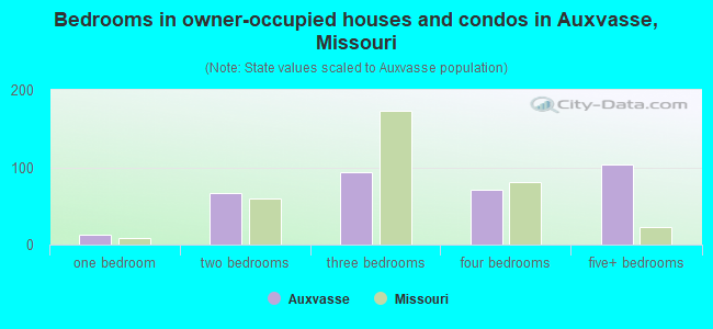 Bedrooms in owner-occupied houses and condos in Auxvasse, Missouri