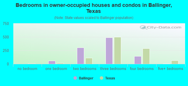 Bedrooms in owner-occupied houses and condos in Ballinger, Texas