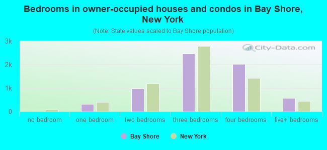 Bedrooms in owner-occupied houses and condos in Bay Shore, New York