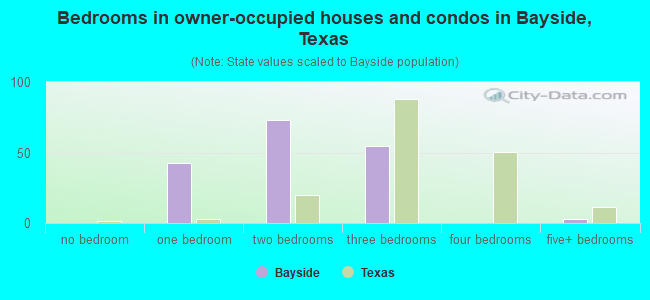 Bedrooms in owner-occupied houses and condos in Bayside, Texas