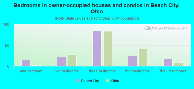 Bedrooms in owner-occupied houses and condos in Beach City, Ohio