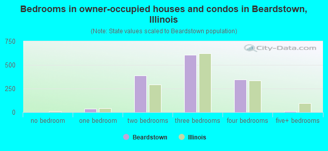 Bedrooms in owner-occupied houses and condos in Beardstown, Illinois