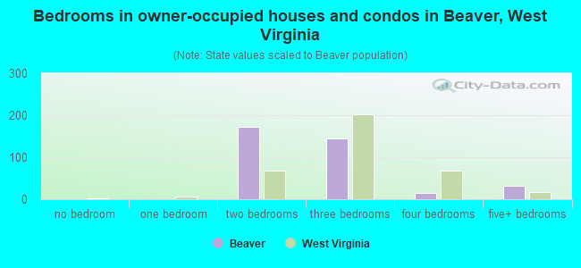 Bedrooms in owner-occupied houses and condos in Beaver, West Virginia