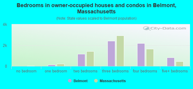 Bedrooms in owner-occupied houses and condos in Belmont, Massachusetts