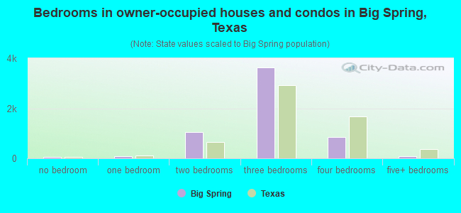 Bedrooms in owner-occupied houses and condos in Big Spring, Texas