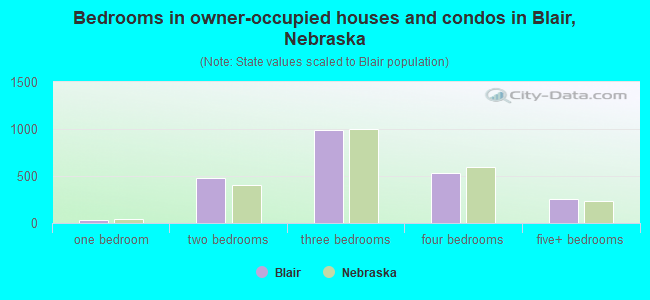 Bedrooms in owner-occupied houses and condos in Blair, Nebraska