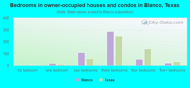 Bedrooms in owner-occupied houses and condos in Blanco, Texas