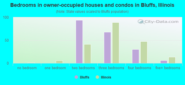 Bedrooms in owner-occupied houses and condos in Bluffs, Illinois