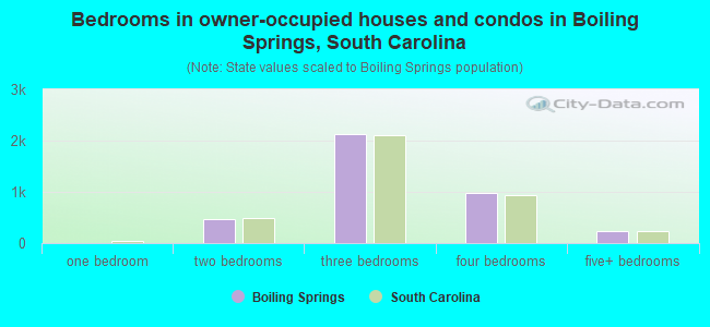 Bedrooms in owner-occupied houses and condos in Boiling Springs, South Carolina