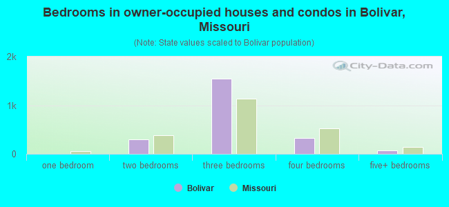 Bedrooms in owner-occupied houses and condos in Bolivar, Missouri