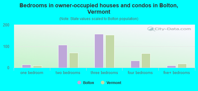 Bedrooms in owner-occupied houses and condos in Bolton, Vermont
