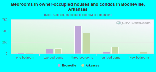 Bedrooms in owner-occupied houses and condos in Booneville, Arkansas