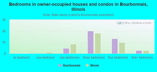 Bedrooms in owner-occupied houses and condos in Bourbonnais, Illinois