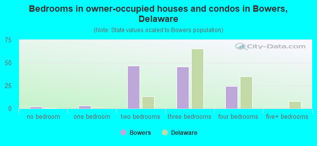 Bedrooms in owner-occupied houses and condos in Bowers, Delaware